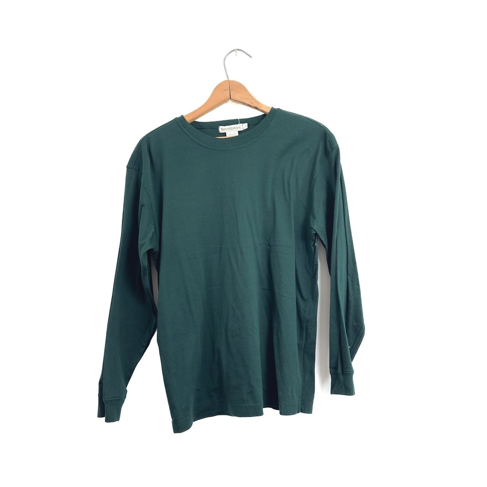 Vintage 90s Banana Republic Long Sleeve‎ T-Shirt Green Cotton M